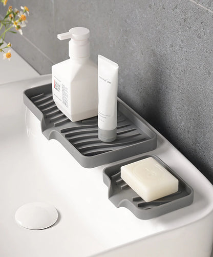 Self Draining Soap Bar Holder Silicone Kitchen Sink Soap Dish Sponge Tray Counter Caddy Organizer for Dish Soap Dispenser